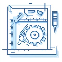 Fototapeta premium Blueprint Design Showing Gear Mechanism And Tools