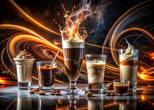 Long Exposure Collage: Coffee, Chocolate, & Milkshake in Glassware