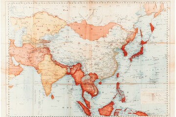 Naklejka premium A map of Korea showing the surrounding countries and seas, emphasizing its geographic position in East Asia
