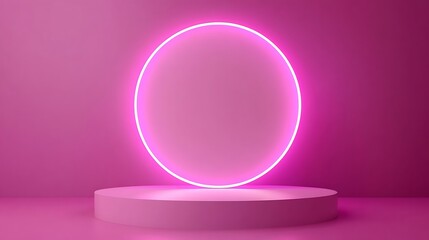Obraz premium Pink Oval Neon Light Above Platform Display