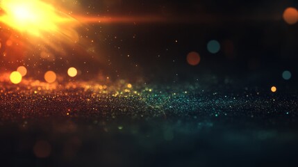 A blurry image of a dark background with a bright yellow sun shining through it