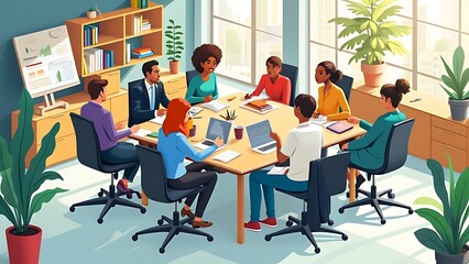 group of people working together. Business Team Collaboration. Flat illustration