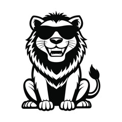 Cute baby Lion sitting wearing sunglass illustration vector, Lion clipart Design, Funny Lion Design
