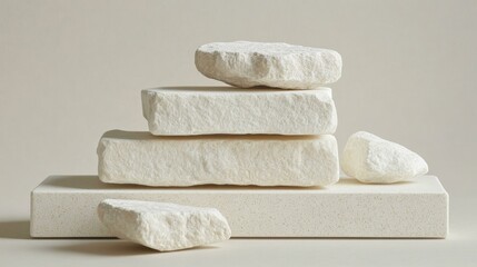Stacked White Stones on Beige Background