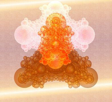EL ILUMINADO.  Esferas osculantes en el interior de un tetraedro.  La soluci&oacute;n al problema de Apolonio nos recuerda al Buda en actitud de meditaci&oacute;n.  Calculado en Mathematica y terminado en Krita.