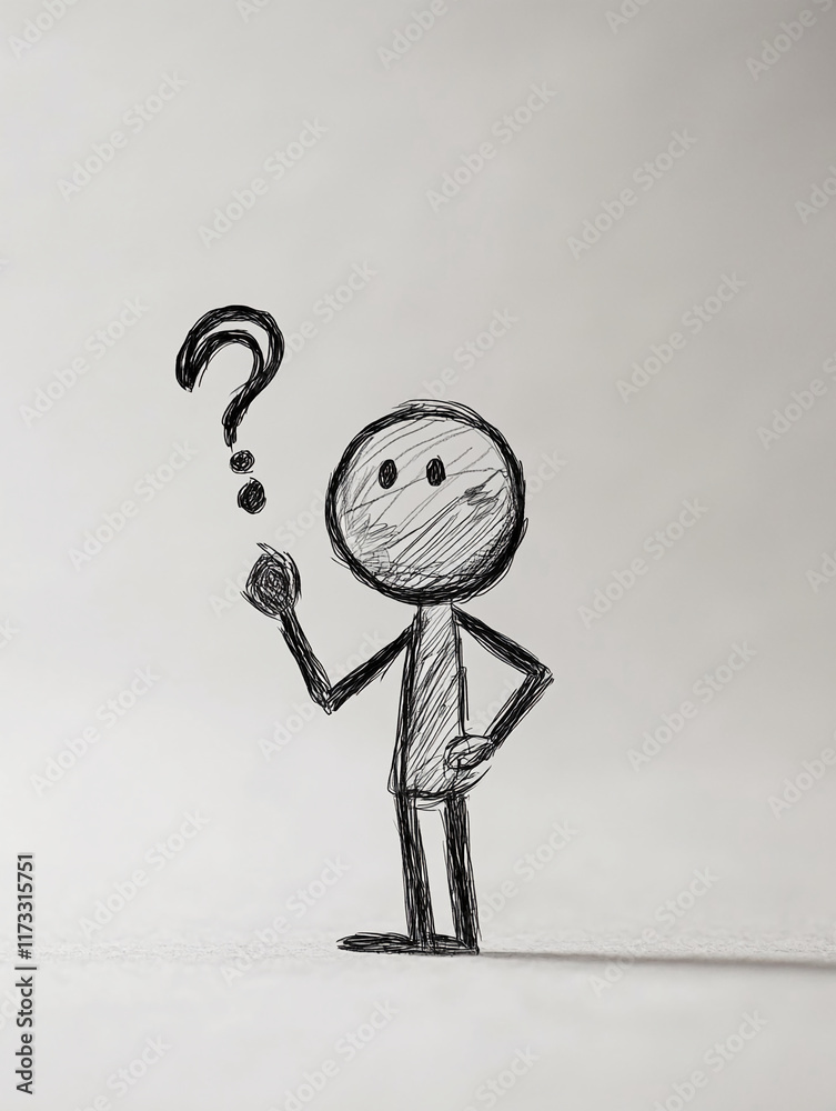 Aufkleber Sketch of a stick figure with a question mark in a minimalistic design