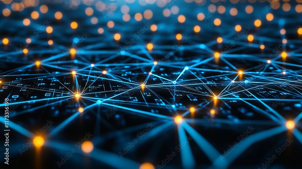 Poster Abstract network connection glowing nodes and lines.