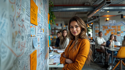 Naklejka premium Portrait of a young female entrepreneur in a modern coworking center