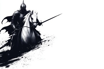 A simple silhouette of a knight on horseback holding a lance, on a solid white background