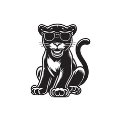 Obraz premium Cute baby Panther sitting wearing sunglass illustration vector, Panther clipart Design, Funny Panther Design 