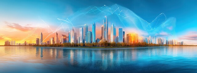 Fototapeta premium Interactive VR world depicting global financial districts,World Economy 2025,immersive economic growth