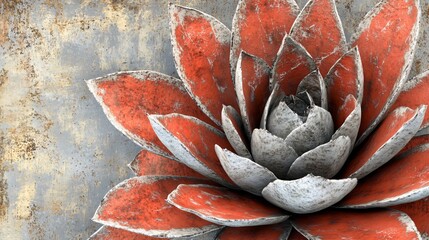 Fototapeta premium Abstract Red and Grey Succulent Flower on Grunge Background AI Art