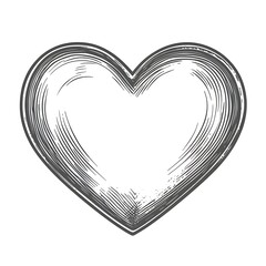 Etched heart shape icon with hatch marks, isolated.