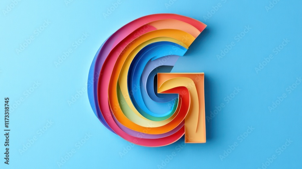 Sticker paper letter alphabet character G font paper Art 3d Background 