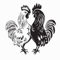 Two fighting roosters peck each others head in cockfights image vector.