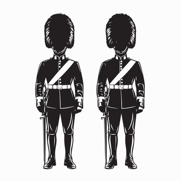 Black and white British Royal Guard image vector isolated on white background.