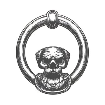 Skull doorknocker in grey scale.