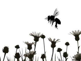 Obraz premium bee silhouette hovering near flower