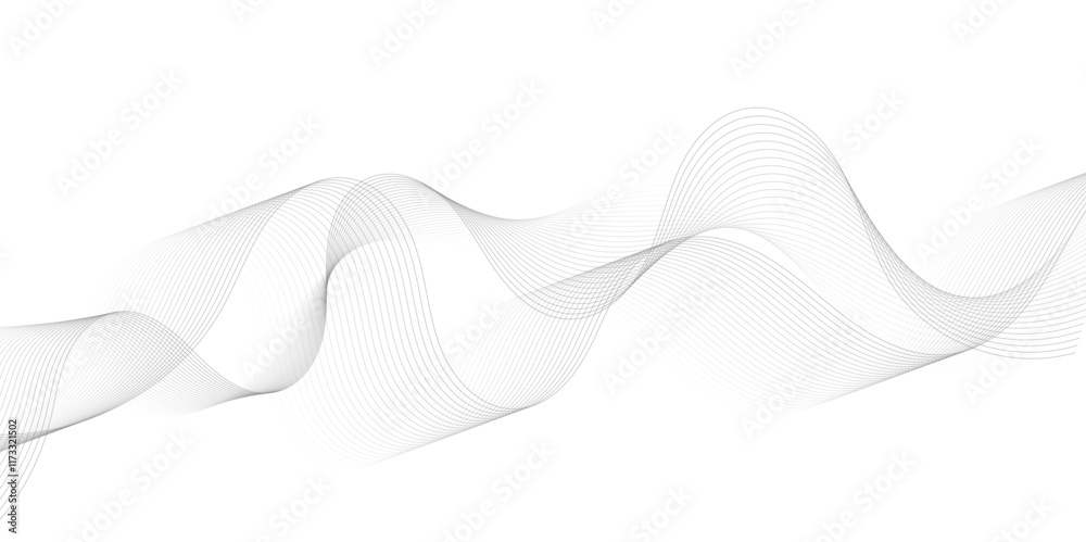 Fototapete Abstract grey, white smooth element swoosh speed wave modern stream background. Wave with lines created using blend tool. Abstract frequency sound wave lines and twisted curve lines background.	