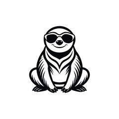 Obraz premium Cute baby Sloth sitting wearing sunglass illustration vector, Sloth clipart Design, Funny Sloth Design 