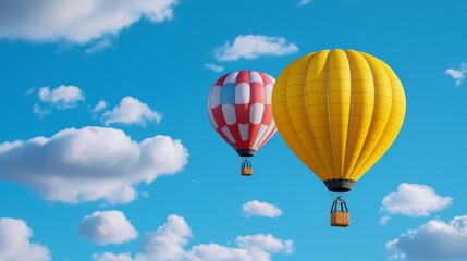 Fototapeta premium Colorful Hot Air Balloons Gliding Through a Bright Blue Sky