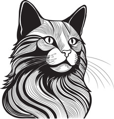 Cat Line Art Illustration Detailed Black and White Feline Portrait