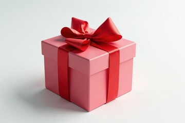Fototapeta premium Bright red gift bow, sharp folds, pure white backdrop; festive detail , celebration, present