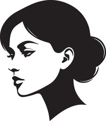 Creative human woman face black soild silhouette logo icon, drawing girl head isolated on white background. Clipart element person vector