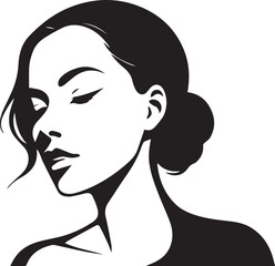 Creative human woman face black soild silhouette logo icon, drawing girl head isolated on white background. Clipart element person vector