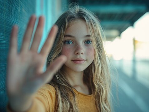 Youthful Wave of Affection - A Beautiful Portrait of a Young Girl with Blue Eyes.