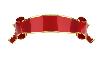 Goldtrimmed red ribbon elegantly curves; its blank.
