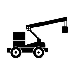 Platform Bucket Truck Silhouette Icon. Construction Equipment Vector Illustration