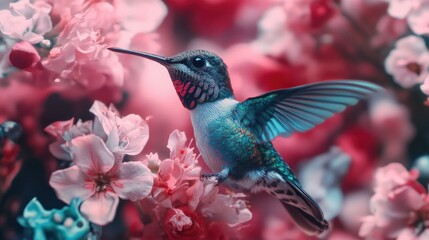 Fototapeta premium Vivid Hummingbird Amidst Blossoms