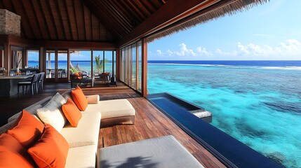 Fototapeta premium Luxurious oceanview resort living room maldives interior relaxing
