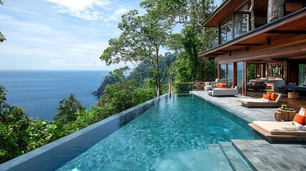 Fototapeta premium Relaxing retreat by the ocean luxurious villa with pool costa rica