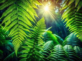 Fototapeta premium Lush Green Tropical Ferns, Tahiti - Exotic Island Foliage Stock Photo