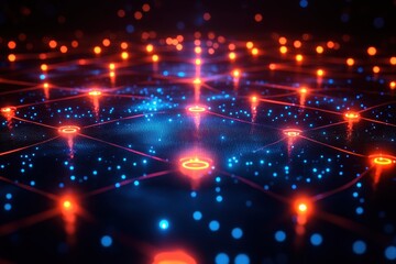 Obraz premium Futuristic visualization of interconnected nodes in a digital space during a technology conference