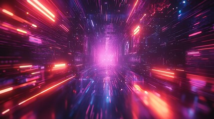 Naklejka premium Futuristic perspective in a dynamic light-speed digital art realm