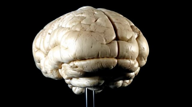 Realistic Human Brain Model With Detailed Texture and Anatomy Displayed Against Black Background