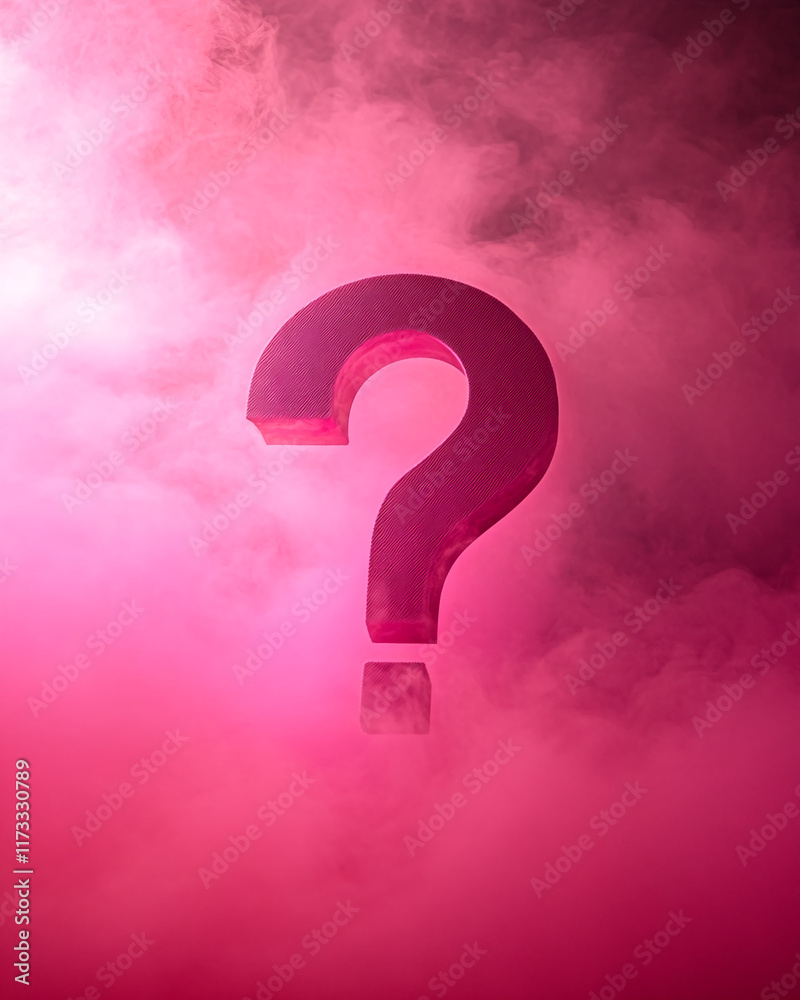 Aufkleber pink glowing large question mark floating in a mysterious foggy atmosphere