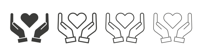 Heart and hands icon flat and linear vector illustration on white background.