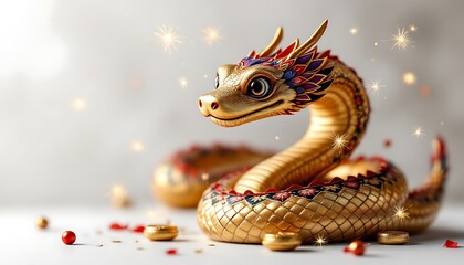 Fototapeta premium Golden Dragon Figurine: A Symbol of Prosperity and Luck