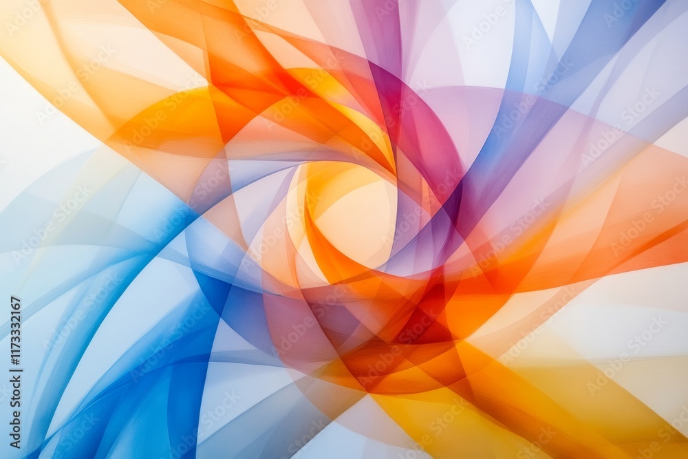 Poster a clean, abstract 2d illustration of overlapping kaleidoscope shapes in bright colors, drawn in a mi