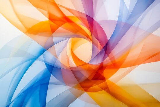 A clean, abstract 2D illustration of overlapping kaleidoscope shapes in bright colors, drawn in a minimalist style