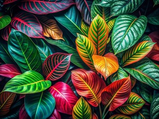 Lush Vibrant Tropical Leaves Background with Copy Space for Text - Stock Photo