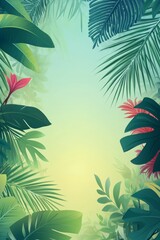 A green background with a leafy green forest. The background is yellow. There are many leaves on the trees