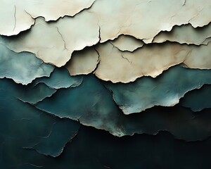 Obraz premium Abstract art with cracked, layered paint in teal and beige.