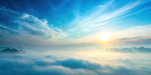 Fototapeta premium Hazy morning sky with soft blue mist, morning, atmospheric