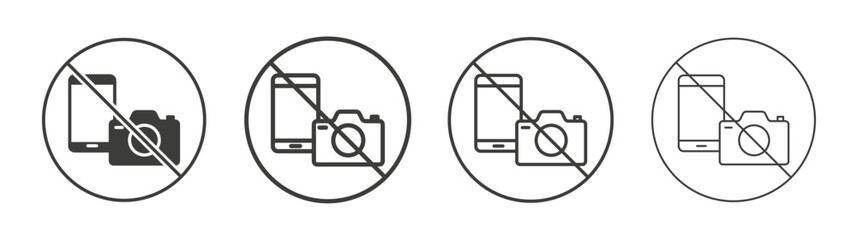 Photo and phone forbidden signs flat and linear vector illustration on white background.