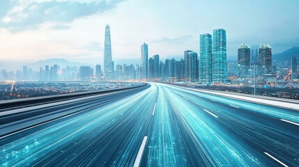 Obraz premium Modern City Expressway with Digital Trails